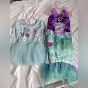 Bundle of Two Disney Princess Dresses (Little Mermaid Ariel, Frozen leotard)